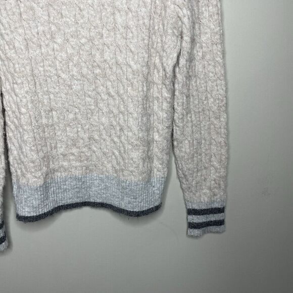 CENTRAL PARK WEST Sweater Women Medium Bobbie Polo Pullover Gray Cable Knit - Picture 13 of 16